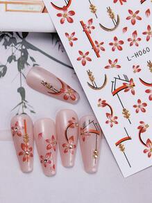 2 件秋季芙蓉图案美甲贴纸法国芙蓉闪光金贴花自粘 DIY 饰品美甲装饰适用于水晶指甲用品美甲配件适用于秋冬美甲设计 - 彩色 - 查看 3