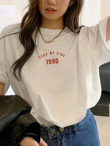 Women's T-Shirt Men's T-Shirt Printed Side By 1990 Style Woman Summer Oversized T-Shirt - 白色 - 查看 1