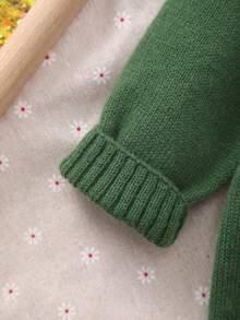 Baby Mädchen Lässig Langarm Gestrickter Jumpsuit mit Stickerei, Herbst/Winter - Grün - Übersicht 4