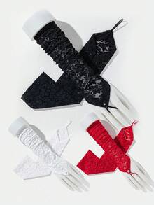 1 Pair Women's Lace Pattern Elegant & Versatile Fingerless Gloves - Multicolor - View 1