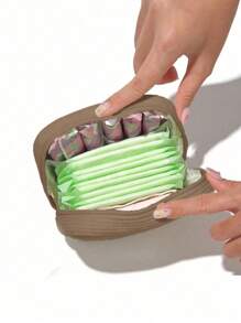 1 pieza Bolsa de almacenamiento de toallas sanitarias rosada, bolsa de almacenamiento portátil, gran capacidad, estilo sencillo, utilizada para almacenar toallas sanitarias, protectores diarios y tampones, una necesidad para las niñas, una buena opción para salir.