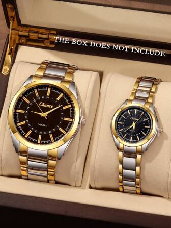 2 件时尚商务绅士男士多功能圆形表盘钢带石英表，适合情侣婚礼、派对、旅行和日常佩戴，是送给男士或女士的最佳礼物。