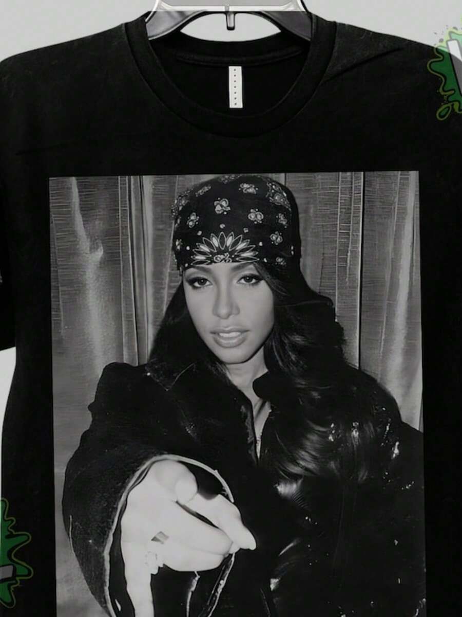 Aaliy.Ah T-Shirt  Vintage 90s R&B Tee  Retro Hip Hop Music Shirt  Classic Concert Rap Merch  Streetwear Fashion Outfit For Fans - 黑色 - 查看 1