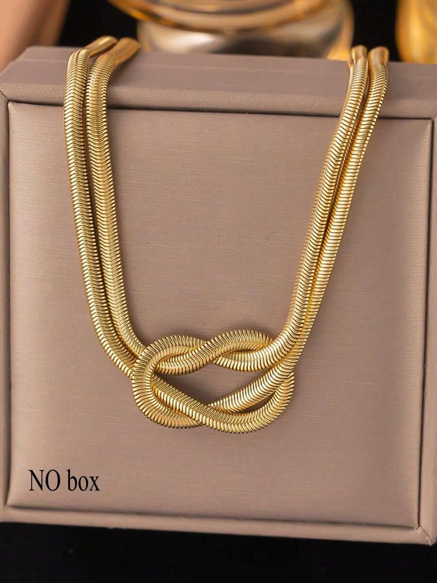 1 Peça Conjunto de Colar e Pulseira Trançado em Aço Inoxidável, Moda Camada Dupla, Adequado para Mulheres, Homens, Casais, Uso Diário, Festas, Festivais