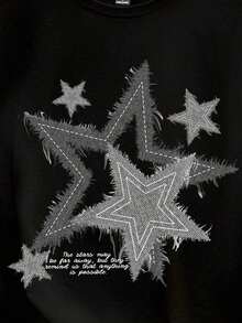 Camiseta de con estampado de estrella retro, camiseta gráfica de, estilo emo, años 2000 - Negro - Ver 2