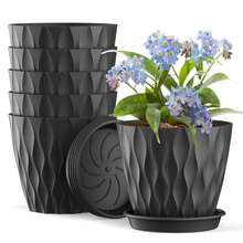 6 个 4 英寸 3D 波浪设计塑料花盆，带托盘和排水孔，适用于室内外植物、花卉、草本植物、多肉植物和幼苗，形状独特，色彩鲜艳，实用性强，装饰性强 - 彩色 - 查看 16