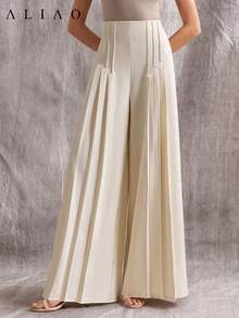 Aliao Elegant Plain Simple Straight High-Waisted City Casual Loose Straight Leg Pant, Office Outfits, Casual, Modest, Brunch Outfits For Women, Club Outfits, Vacation Outfits Woman, Business Casual Woman - Apricot - View 1