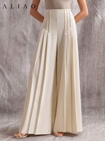 Aliao 优雅素色简约直筒高腰都市休闲宽松直筒裤，适合办公室装束、休闲装束、端庄装束、女士早午餐装束、俱乐部装束、女士度假装束、商务休闲装束
