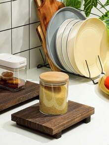 1pc, Simple And Stylish Rustic Style Wooden Tray, Suitable For Bathroom Decoration, Soap Dish, Countertop, Sink, Desktop Decoration, Vase, Plate, Coffee Tray, Decorative Tray, Home Accessories, Black Accessories, Sofa Armrest Tray, Beach Vacation, Bathroom Series, Bedroom Series, Large Capacity