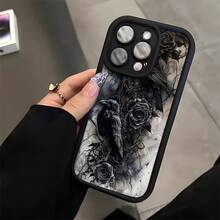 Funda de Teléfono con Patrón de Cuervo y Rosa Negra de Estilo Oscuro Creativo para 16 Pro Max/16 Plus/16 Pro/16/15 Pro Max/15 Plus/15 Pro/15/14 Pro Max/14 Plus/14 Pro/14/13 Pro Max/13 Pro/13/12 Pro Max/12 Pro/12/11 Pro Max/11 Pro/11/XS Max/XR/X/Plus/TPU a Prueba de Golpes y Resistente a la Suciedad Funda Protectora Suave - Colores mixtos - Ver 4