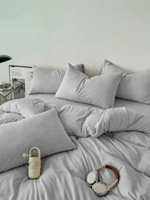 1 套柔软透气的灰色床上用品（1 个羽绒被套 + 2 个枕套），可机洗，适合所有季节 - 淺灰色 - 查看 7
