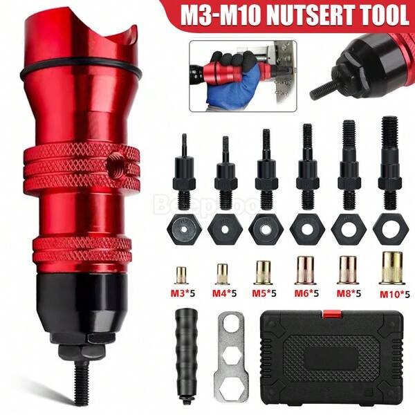 Rivet Nut Tool Kit Rivnut Pop Rivet Gun M3-M10 Electric 1/4 Drill Attachment