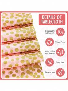 Pink And Gold Disposable Plastic Tablecloth And Satin Tablecloth Set, 137 X 274cm Tablecloth, 28 X 274cm Tablecloth, Suitable For Weddings, Graduation Birthdays - Pink - View 4