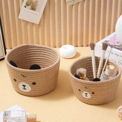 Hand Woven Storage Basket Stuffed Animal Hamper For Pen Tissue Candy ClutterDesktop Organizer Bathroom Cosmetic Makeup Organization