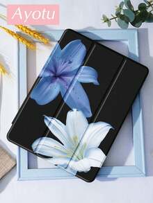 Ayotu 蓝白芙蓉花图案 iPad 保护套，适用于 10.2 英寸 iPad（2021/2020 款，第九/八代）、Galaxy Tab A8 10.5 英寸（2022 款）、MatePad 10.4/Tab，带 Apple Pencil 插槽，支持自动休眠/唤醒，时尚保护套 - 彩色 - 查看 5
