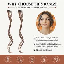 2PCS Synthetic Long Natural False Fringe Bangs Clip In On Front Side Fringe Hair Extension Middle Part Fake Fringe For Women