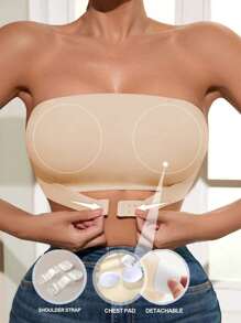 2件套性感无肩带文胸，无缝隐形聚拢文胸内衣套装，两件套前扣抹胸上衣，无钢圈婚纱文胸，透气内衣。 - 彩色 - 查看 3