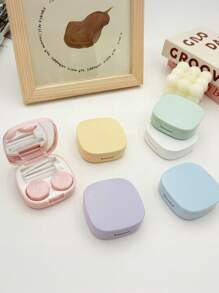 1PC马卡龙隐形眼镜收纳盒简约便携镜伴盒方形隐形眼镜盒DIY纯色隐形眼镜盒适合日常户外使用