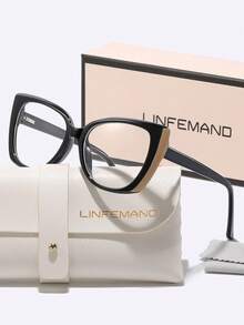 LINFEMAND Unique Cat Eye Multi-Color Block Decor Fashion Non-Prescription Glasses, High-End Clip-On Design For Party, Festival Gift For Women - Clear - View 3