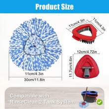3 Pack Spin Mop Replacements Head Compatible For Oceda RinseClean 2-Tank System,Microfiber Spin Mop Refills Head,1 Mop Scrub Brush + 1 Mop Base + 3 Pack Cleaning Floor Mop Head - 藍白 - 查看 5