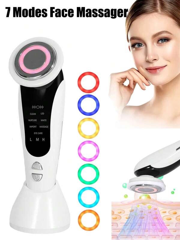 Face Massager Electric Face Lifting 7 In 1 Facial Massager Anti Aging Skin Tightening Firming Skin Care Tools, Gift For Women - Home &Travel Use (White), 400mAh