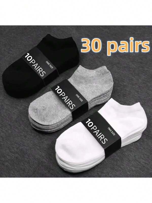 10/20/30 Pairs Men's Basic Boat Socks, Men's Business Socks, , Breathable Polyester Ankle Socks, Comfortable For Spring And Autumn
