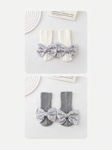 Wrenababy 女童百搭舒适袜子，可爱蝴蝶结设计公主风格防滑圆点抓地袜，适合幼儿和婴儿，适合春秋季