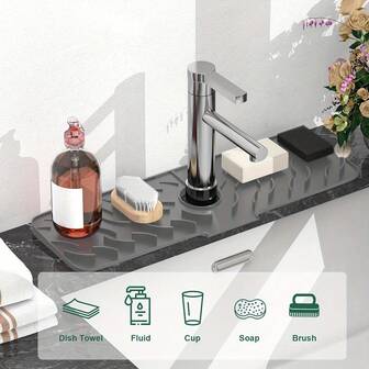 1pc Silicone Drain Mat, Non-Slip, Foldable, Waterproof, Anti-Splash Kitchen And Bathroom Sink Mat, 17.7 Inch Long X 5.5 Inch Wide, Modern Sink Mat | Durable Drain Mat, Bathroom Sink Mat