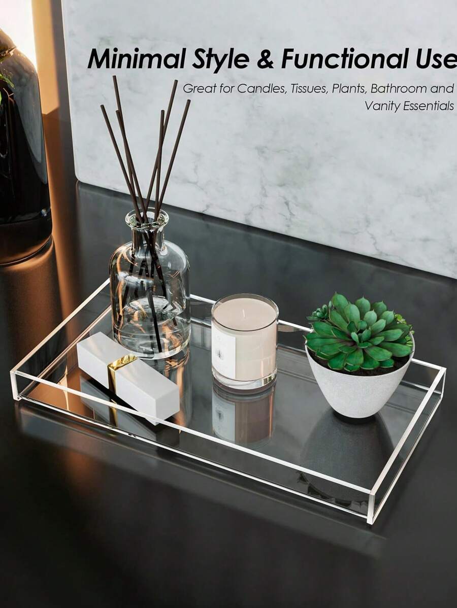 亚克力浴室透明台面托盘，透明亚克力香水托盘，坚固的储物托盘，用于存放装饰品、蜡烛、牙刷，女士储物整理器，旅行必需品，返校宿舍储物