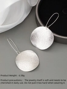 1pair Fashionable Frosted Disc Hoop Earrings For Women - Silver - View 2