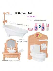 1:12 比例娃娃屋家具套装，包括客厅、厨房、卧室和浴室微型模型，适合 3-8 岁女孩的塑料玩具 - 角色扮演家政系列、娃娃厨房、娃娃、娃娃玩具