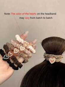 5pcs/Set Multi-Color Heart Shaped Hair Scrunchies, Suitable For Daily Wear