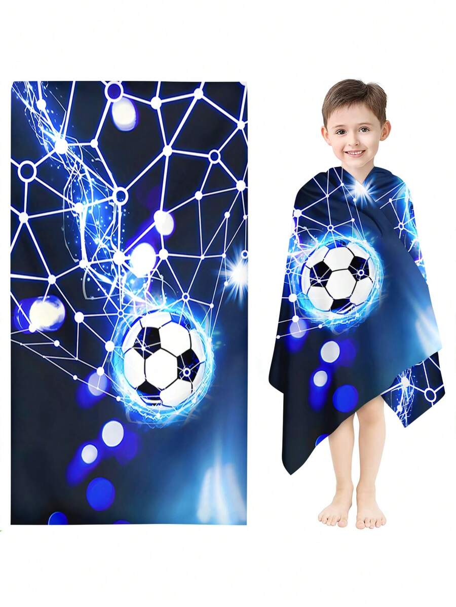 1PC Children'S Beach Towels, Colorful Football Themed Beach Towels, Polyester Fabric, Digital Printing, Multiple Sizes To Choose From, Outdoor Picnic Mats, Swimming Towels For Both Boys And Girls - Multicolor - View 1