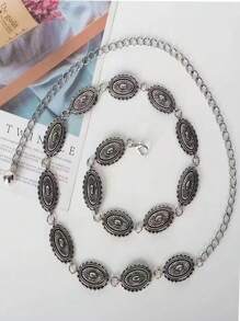 Retro Metal Waist Chain For Women, Boho Style Sunflower Oval Multi-Wear Waist Belt, Personalized Body Chain