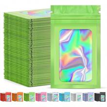 2025100 Pcs Smell Proof Bag, Zip Lock Mylar Bags With Clear Window, Resealable Holographic Bag For Gift, Jewelry, Snack, Candy, Treat, Small Business Packaging Bags, Small Goody Baggies (4x6in) - 綠色 - 查看 8