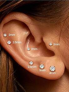 3对14K镀金耳钉，镶嵌立方氧化锆，男女通用，不锈钢扁平夹式耳环，鼻钉，低过敏性，适合返校和日常佩戴 - 如圖所示 - 查看 4