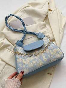 Túi đeo vai màu tương phản thời trang dành cho nữ - Màu xanh lam - Xem 2