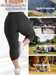 3 Packs Capri Leggings With Pockets High Waist Cropped Trousers Yoga Pants For Women Running Active 3/4 Length Leggings For Workout Exercise & Fitness Plus Size Solid Black - 3黑 - 查看 4