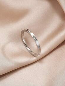 1pc Stainless Steel Rhinestone Embellished Minimalist Design High-End Fashion Ring For Women - Ring - View 4
