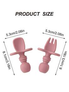PopLittleOne 2PCS Baby Silicone Spoon Fork Solid Color Baby Utensils Feeding Training Baby Stuff Soft Baby Tableware Things For Babys - Multicolor - View 8
