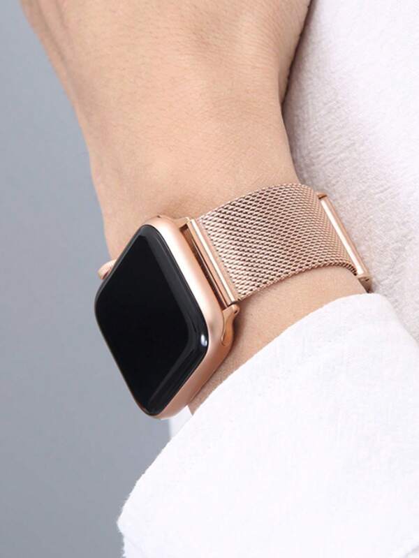 1 Piece Smart Watch Band, Luxury Rose Gold Stainless Steel Band, Compatible With Apple Watch Series 9 Series10 Ultra/Se/9/8/7/6/5/4/3/2/1, Fashion Textured Metal Mesh Band For Se 40mm Band 42mm 44mm Ultra 49mm 45mm 46mm 41mm 38mm