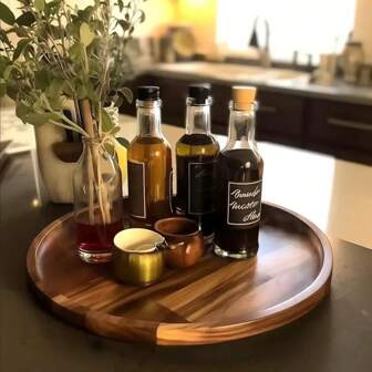 1 plateau rond en bois, plateau décoratif en bois pour dessus de table, convient pour les plateaux de rangement de bijoux circulaires, les plateaux de service, les amuse-gueules, le thé de l'après-midi, les collations, les plateaux polyvalents, les cadeaux de Noël et d'Halloween
