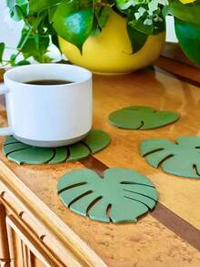Podkładka magnetyczna z nadrukiem 3D w kształcie liścia Monstery, kreatywny zielony wzór roślinny, antypoślizgowy, odporny na plamy i ciepło silikon, idealna na stół jadalny, do kuchni, na biurko i na prezent świąteczny