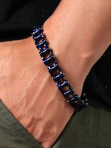 1 件朋克摇滚不锈钢男士手链，摩托车骑行手链自行车链嘻哈珠宝新款时尚日常佩戴生日礼物 - 鏈條手鍊 - 查看 8