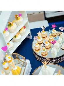 100pcs Star & Heart Shaped Cake Decorations, Suitable For Cupcakes And Birthday Cakes - Multicolor - View 5