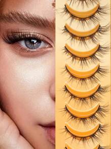 10 pares de pestañas postizas de marta negra falsa, tallos negros delgados y suaves, efecto de extensión de cola de ojo, pestañas de ojo de gato, pestañas postizas esponjosas y naturales, rizado 3D, herramientas de maquillaje de extensión de pestañas postizas dramáticas y completas para principiantes, agrandar los ojos de forma natural, adecuadas para el trabajo, fiestas, citas y festivales, reutilizables