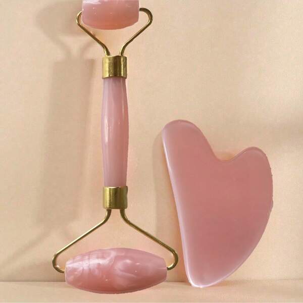 Conjunto de 1 peça de ferramentas de massagem guasha rosa, rolo massageador facial e corporal para massagem nos meridianos, cuidados de beleza e lifting facial
