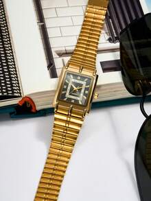 1pc Fashionable Casual Square Quartz Watch For Men - Gold - View 5