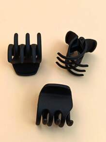 3pcs Women Black High Ponytail Mini Hair Claw Clips, Daily Hairstyle Accessories Hair Accessories