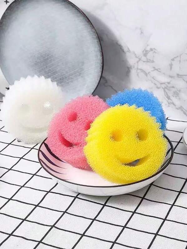 3 peças de esponja multifuncional sensível à temperatura com formato de coração e rosto sorridente. Desinfecção adorável e poderosa, esponja de cozinha dupla face - sensível à temperatura, almofada de limpeza antirriscos, adequada para lavar louça - suporte para esponja multissuperfícies, adequada para pias de cozinha modernas, para lavar louça